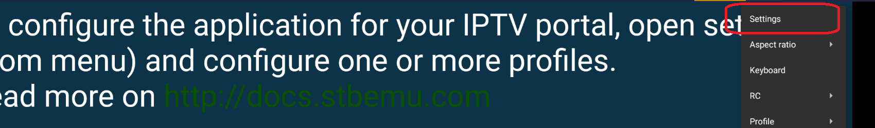 Ouvrir Settings dans STBEmu Pro
