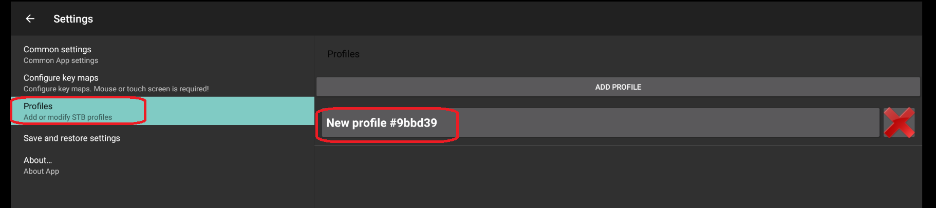 Choisir Profiles dans STBEmu Pro
