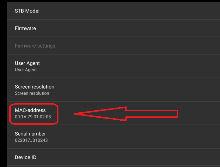 MAC address dans STB configuration